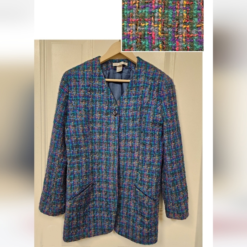 Vintage 90s The Limited Tweed Plaid blazer suit jacket workwear casual Size L